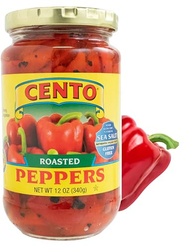 Cento Roasted Peppers - Jarred Fire-Roasted California Red Bell Peppers, Packed in Water with Sea Salt - Gluten-Free, Non-GMO - 12 Oz