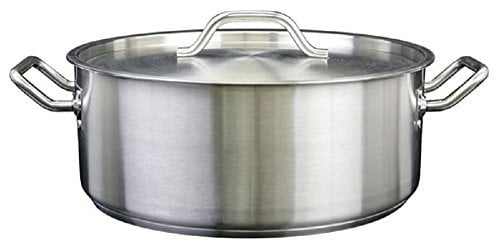 Thunder Group SLSBP020, 20 Quart Stainless Steel Brazier with Cover, Commercial Braising Pan with Lid, Professional Braiser
