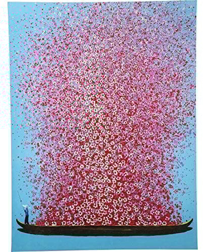 Kare Design Bild Touched Flower Boat, Blau/Pink, Leinwandbild, Canvas, Massivholz Rahmen, Handgemalte Details mit Acrylfarbe, Abstrakt, Modern, Wohnzimmer, Schlafzimmer, Flur, 160x120cm (L/B)