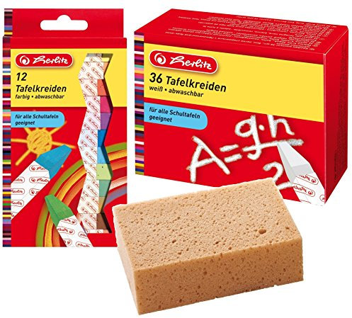 Herlitz Tafelkreide, 36 Stück in Faltschachtel, 36 Stück in Faltschachtel, Papiergewickelt, weiß (Komplettset, farbig)