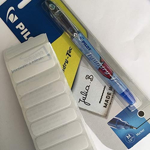Laundry name badges, the set includes a pilot fabric marker and white iron-on labels, ideal for school, uniforms, nursing homes, etc. 50 Labels and Pilot Pen