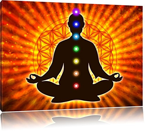 Pixxprint Meditation mit den 7 Chakren, Größe: 80x60cm, Leinwandbild, fertig gespannt, Wandbild, Dekoration, Kunstdruck, kein Poster