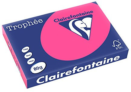 Clairefontaine 2888C - Ries Druckerpapier / Kopierpapier Trophee, intensive Farben, DIN A3, 80g, 500 Blatt, Neon Rosa, 1 Ries