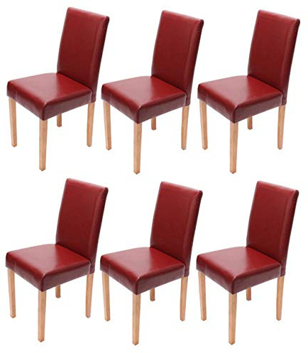 Mendler 6er-Set Stuhl Littau - Leder, rot, helle Beine | Esszimmerstuhl, Küchenstuhl