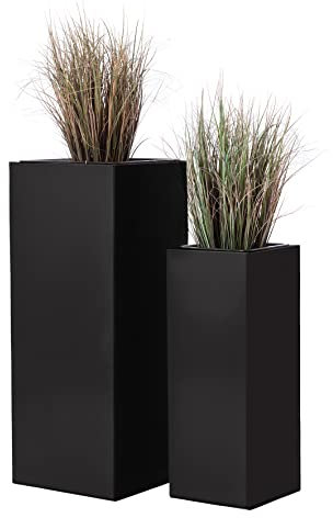 Casa Mina Pflanzkübel groß außen - Zink Blumenkübel Gross 80/60cm - Premium Blumenkasten für Draußen - Blumenkübel Frostsicher - Blumenkasten für den Garten 2er Set Schwarz - Hongkong
