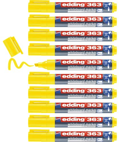 edding 363 Whiteboardmarker - gelb - 10 Whiteboard Stifte - Keilspitze 1-5 mm - Boardmarker abwischbar - für Whiteboard, Flipchart, Magnettafel, Pinnwand, Memoboard - Sketchnotes