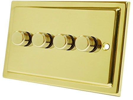 Victorian Polished Brass 4 Gang Dimmer 400W - 10 Amp Quad 4-Gang 2 Way 400W Light Dimmer Switch
