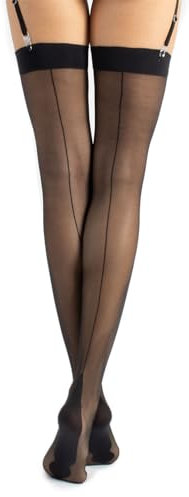 CALZITALY Calze per Reggicalze con Riga Dietro, Calze Velate, Calza da Reggicalze | S, M, L, XL, 2XL, 3XL, 4XL | Nero, Naturale, Avorio, Bianco | 15 DEN | Made in Italy (M-L, Nero)