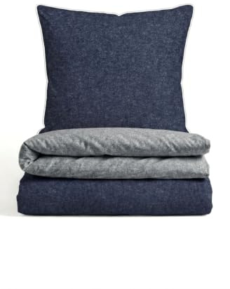 biberna Premium-Melange-Flanell Bettwäsche 200x200 cm blau – Biber 3-teilig | 100% Baumwolle, wärmend & weich | Kissenbezug 80x80 cm | Paspel & Reißverschluss | Winter-Bettwäsche Uni | Modell 0840500