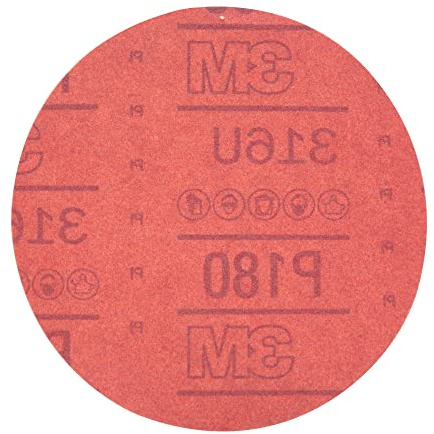 3M Hookit Red Abrasive Sanding Discs, 01222, No Hole, 6 in, 180+ Grade, Pack of 50 Discs, for Auto Sanding, Primer Sanding, E-Coat Sanding