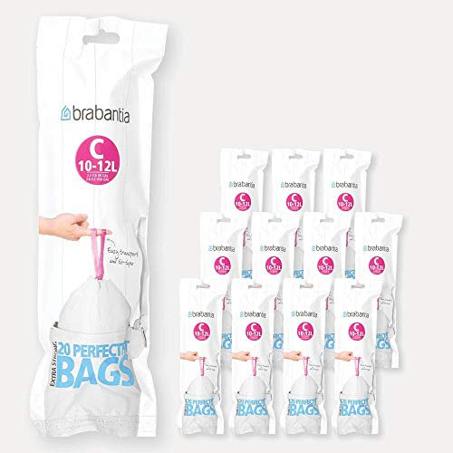 Brabantia - Lot de 12 rouleaux de 20 sacs poubelle 10/12 l blanc code C (dont 1 offert)