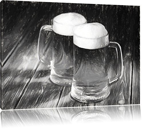 Pixxprint Zwei Maßkrüge Bier, Größe: 120x80cm, Leinwandbild, fertig gespannt, Wandbild, Dekoration, Kunstdruck, kein Poster