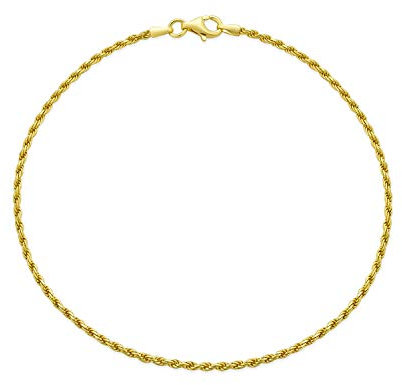 Bling Jewelry Chaîne De Cheville En Câble Robuste Pour Femmes Plaquée Or Jaune .925 En Argent Sterling 10 Pouces Fabriquée En Italie