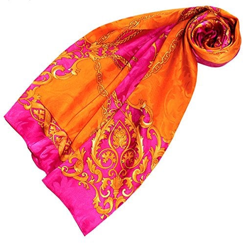 LORENZO CANA - Luxus Seidentuch Damast 100% Seide gewebt bedruckt 88 cm x 88 cm opulentes Barockmuster Tuch Halstuch orange 89129