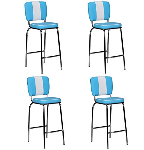 FineBuy 4er Set Barhocker American Diner 50er Jahre Retro Barstuhl, Sitzfläche mit Rücken-Lehne, Fußstütze, Sitzhöhe 76 cm