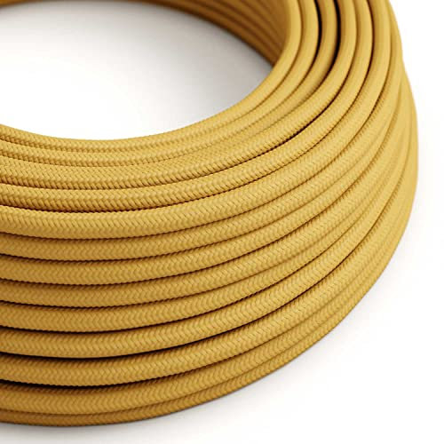 Creative-Cables L'originale cavo elettrico rivestito in tessuto 3 x 0,75 mm² (5 m, Giallo Senape RM25) – Rotondo, effetto seta – Sicurezza certificata, made in Italy