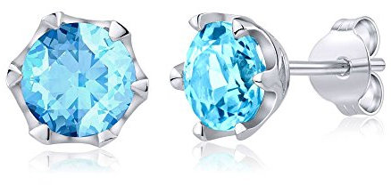 SILVEGO Damen Ohrringe aus 925 Sterling Silber mit echtem Topas Swiss 6 mm Ohrstecker