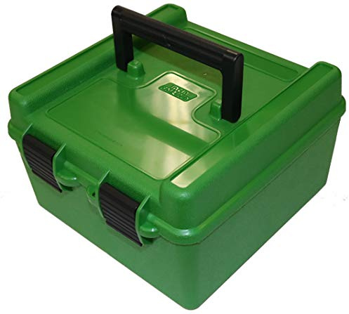 MTM Case-Gard R-100-10 Deluxe Ammo Box 100 Round | Fits 22-250 243 270 308 Win 30-06 | Includes Adjustable Inner Trays | Made of Polypropylene | USA Made | Green