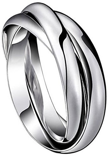 JewelryWe Schmuck Edelstahl Ring, Dreifach verriegelt, Herren Damen Partnerringe Hochzeitsband, Silber 2mm Breite Größe 54