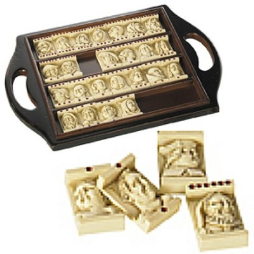 ProPassione Dominospiel Antik mit Offenem Massivholz Präsentationskassette, L 29 x B 21 x H 2 cm