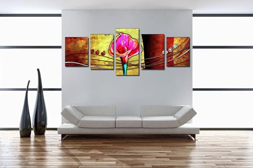 Wandbild - Abstrakte Kunst Calla 09 - rot - Bild auf Leinwand - 200x80 cm - 5teilig - Leinwandbilder - Urban & Graphic - Blume - Zierpflanze - Trauer - Blüte