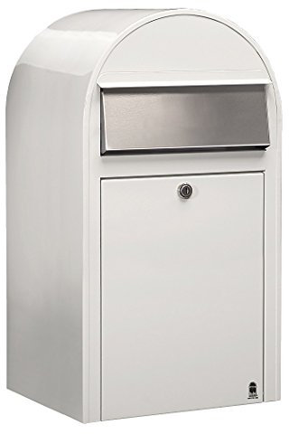 Bobi Grande Briefkasten RAL 9016 weiß, Klappe aus Edelstahl Wandbriefkasten