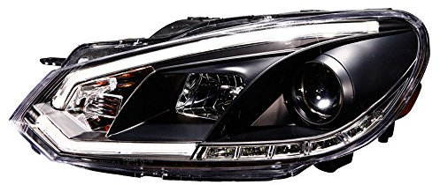 AUTO-STYLE Satz Scheinwerfer inkl. TFL 'Light-Bar' kompatibel mit Volkswagen Golf VI 2008-2012 - Schwarz - inkl. Stellmotor