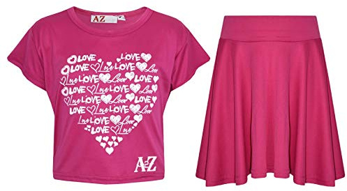 A2Z 4 Kids Girls Love T Shirt Skirt Set Soft Feel - New Crop Top Love Skirt Pink 13
