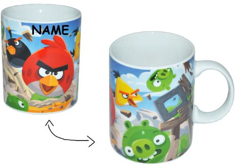alles-meine.de GmbH Henkeltasse mit Angry Birds - incl. Namen - Keramik Trinktasse mit Henkel - Tasse Becher Porzellantasse Vögel Red Jim Jake Chuck Schwein Tassen Kaffeetasse