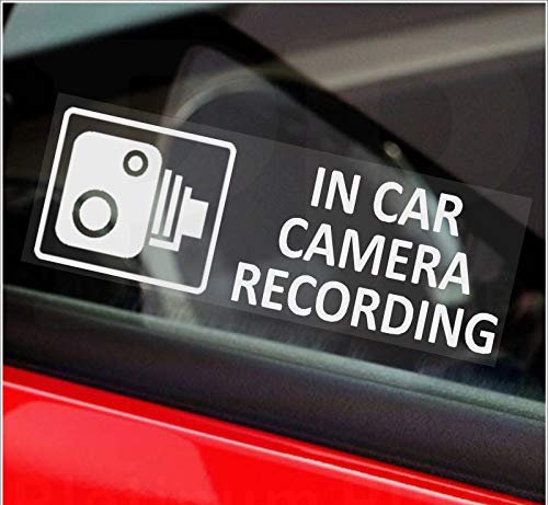 5 x Small in Car Camera Recording Stickers CCTV Signs Van Lorry Truck Taxi Bus Mini Cab Minicab Security Window Go Pro Dashcam White on Clear Version C20