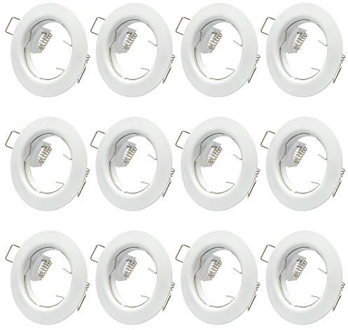 12x Einbaustrahler GU10 Set – 12 Stück Einbaurahmen Weiß Inkl. GU10 Fassung für LED oder Halogen Leuchtmittel, Rund