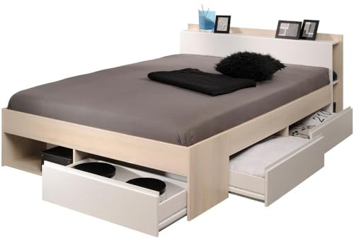 Parisot 1530L260 Bett Cuba, Spanplatten, Akazie, klar/weiß, 170 x 220 x 79,5 cm