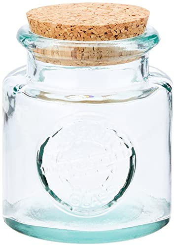 bar@drinkstuff Authentic Recycled Glass Storage Jar with Cork Lid 250ml - Vintage 100% Recycled Green Glass
