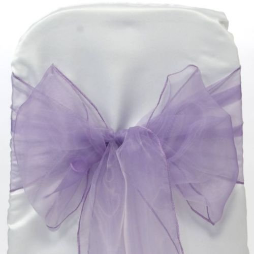Trimming Shop 100pcs 17x280cm Lilac Purple Organza Sashes Wider Fuller Bow Sash Chair Cover Bows Sash for Banquet Hotel Birthday Reception Wedding Party Decoration