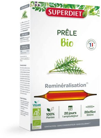 SUPERDIET – PRÊLE BIO – Reminéralisation – Phytothérapie – Fabrication Française – 20 ampoules de 15 ml