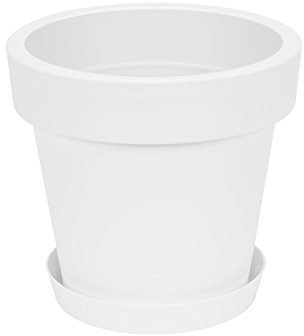 Pot de Fleur avec Soucoupe en Plastique Lofly, Classique, 25 cm diam, Blanc