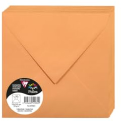 Clairefontaine 5593C - Packung mit 20 Umschläge Pollen, viereckig 16,5x16,5cm, 120g, Clementine, ideal für Ihre Einladungen und Korrespondenz, 1 Pack