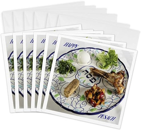 3dRose Pesach-Teller mit Pessach-Lebensmitteln – Grußkarten, 15,2 x 15,2 cm, 6 Stück (gc_37364_1)