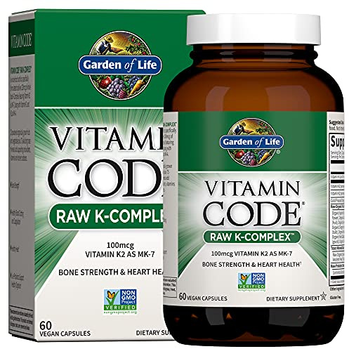 Garden of Life Vitamin K2 and K1, Vitamin Code Vegan K Complex Vitamin for Bone Strength and Heart Health, Omega Rich Flax Seed Oil, Trace Minerals, Probiotics, 60 Day Supply