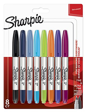 Sharpie Twin Tip Permanent Marker, sehr feine Spitze, Schwarz 8er-Pack farblich sortiert