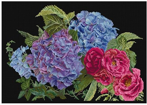 Thea Gouverneur - Kit Punto Croce Contato - Ortensia e rosa - Aida Nero - 18 Conteggi - Per adulti - 442.05