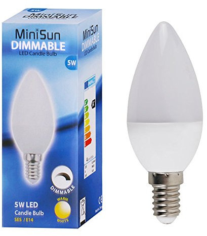 MiniSun | 5W High Power Dimmable LED SES E14 Candle Bulb | LED Bulbs, Home Décor & Improvement Essential | 3000K Warm White