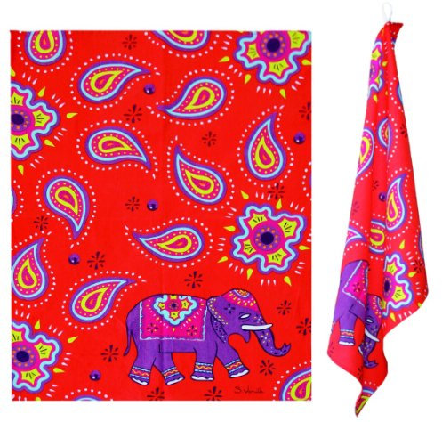 2 Geschirrtücher Kashmir Elefant rot - ca 50x70cm Küchentücher im orientalischem Look