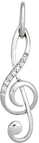 Jobo Damen-Anhänger Notenschlüssel aus 14 Karat 585 Weißgold mit 7 Diamanten