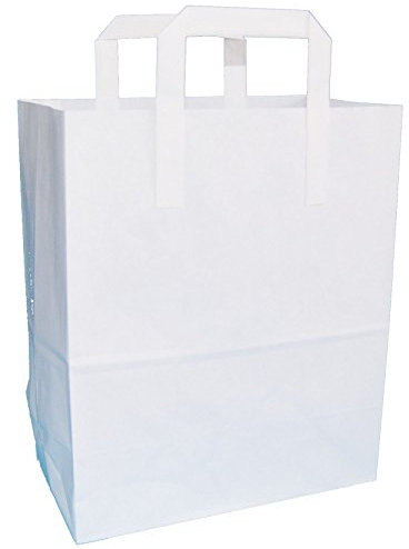 50 WhiteLarge SOS Takeaway Paper Carrier Bags 250x300x135mm - Choose Your Size and Quantity