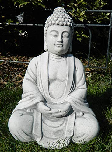 Skulptur Beton Figur Buddha sitzend H 34 cm Dekofigur und Gartenskulptur