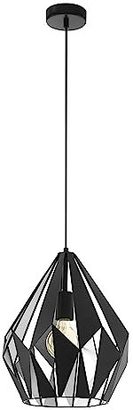 EGLO Pendellampe Carlton 1, 1 flammige Vintage Pendelleuchte, Retro Hängelampe aus Stahl, Farbe: Schwarz, silber, Fassung: E27, Ø 31 cm