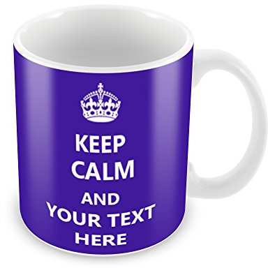 Newageprints Customisable Mug, Keep Calm + Personalised Text” blue