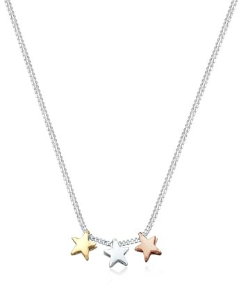 Elli Halskette Silber 925 Vergoldet 24K Rosé 18K Tricolor Sterne Anhänger Kette Damen Schmuck Geschenke für Frauen Mädchen Mama Freundin, Silberkette Länge 45 cm