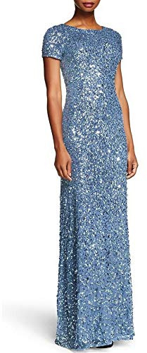 Adrianna Papell Women's Short-sleeve All Over Sequin Gown Dress, Nile, 10 UK